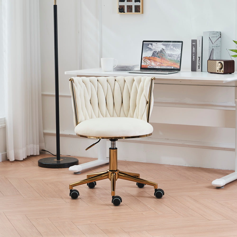 Office Desk Chair, Upholstered Home Office Desk Chairs with Adjustable Swivel Wheels, Ergonomic Office Chair for Living Room, Bedroom, Office, Vanity Study (Emerald)