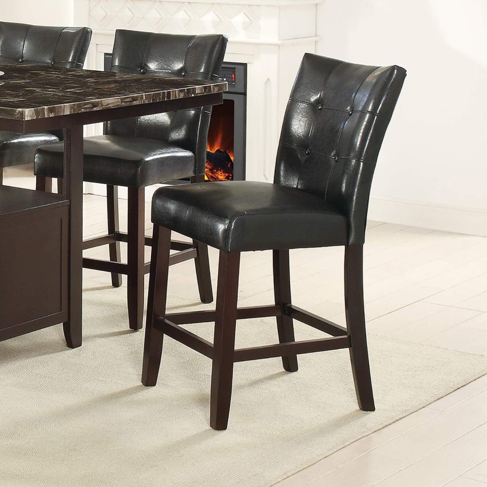 Counter Height 1pc Bench Dining Room Black Faux Leather Cushion Tufted Seat Wooden Base Comfort Seat Kitchen Dining