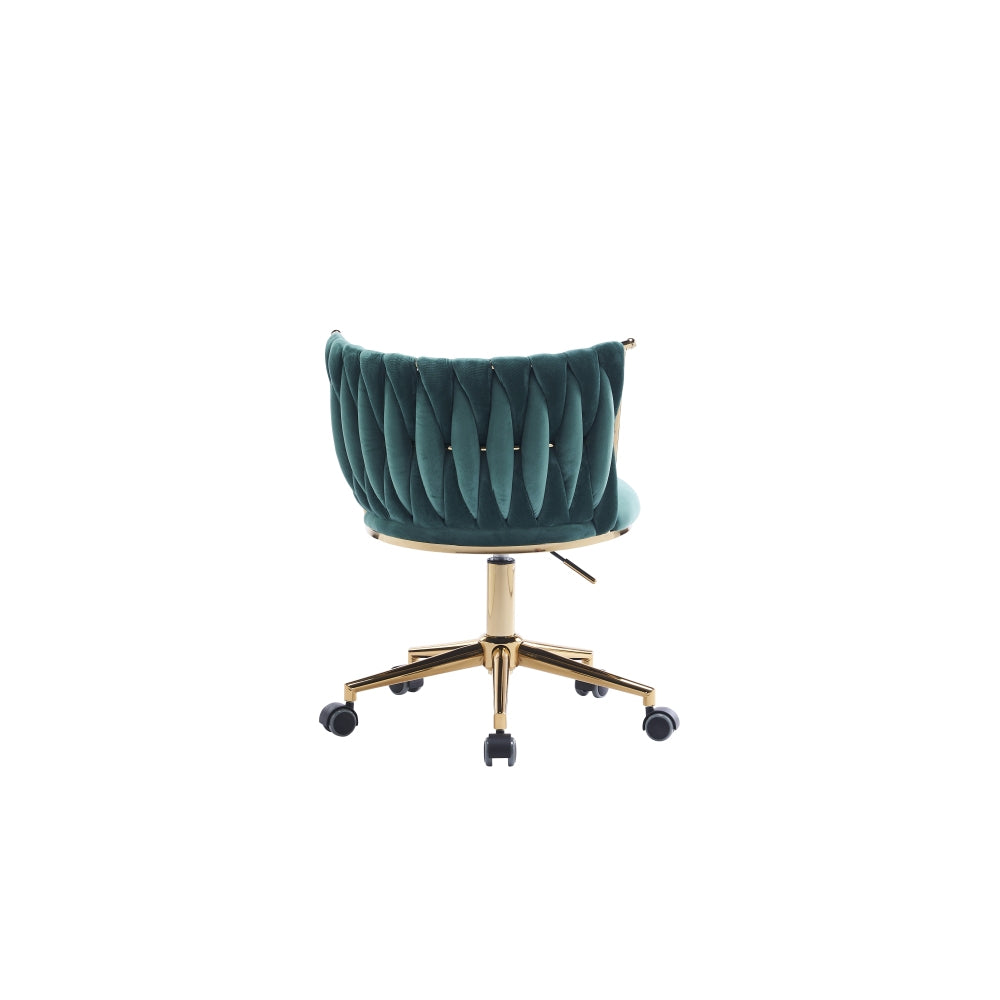 Office Desk Chair, Upholstered Home Office Desk Chairs with Adjustable Swivel Wheels, Ergonomic Office Chair for Living Room, Bedroom, Office, Vanity Study (Emerald)