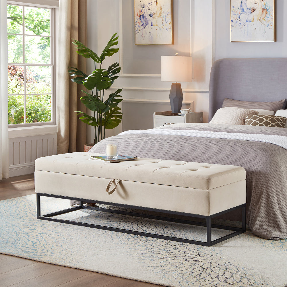 58.6" Bed Bench Metal Base with Storage Black Velvet