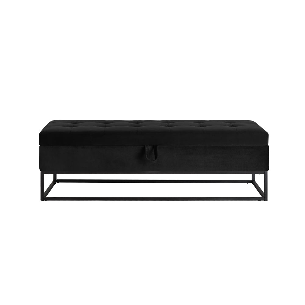58.6" Bed Bench Metal Base with Storage Black Velvet