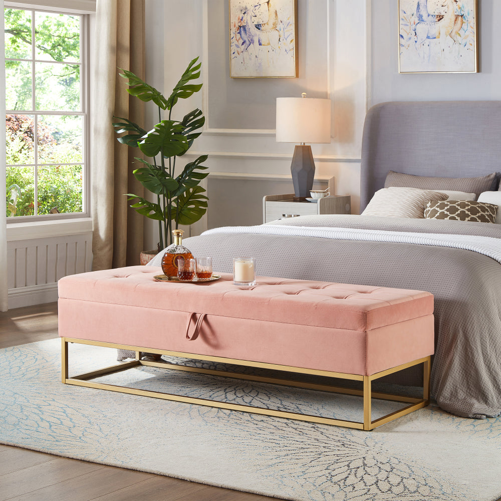 58.6" Bed Bench Metal Base with Storage Black Velvet