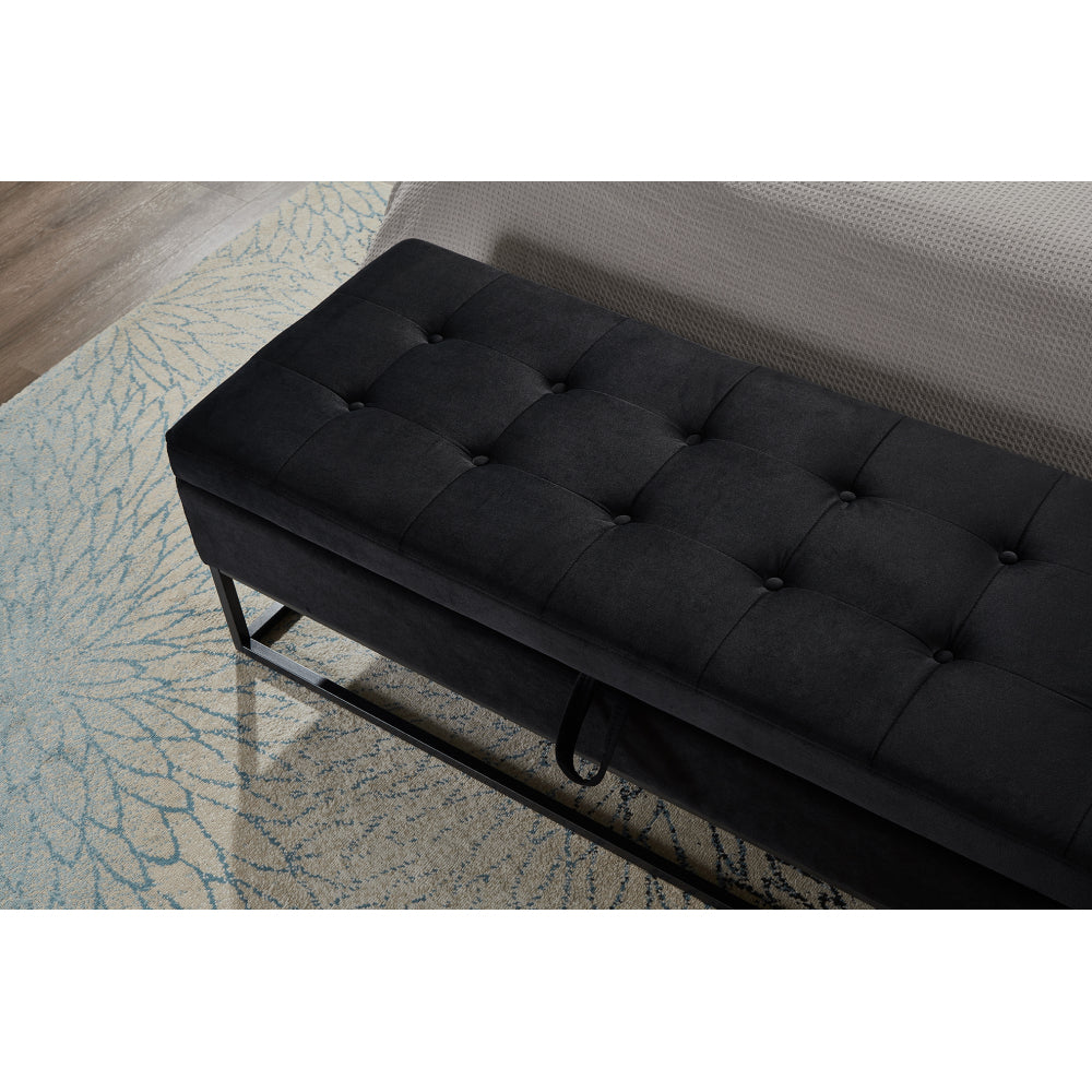58.6" Bed Bench Metal Base with Storage Black Velvet