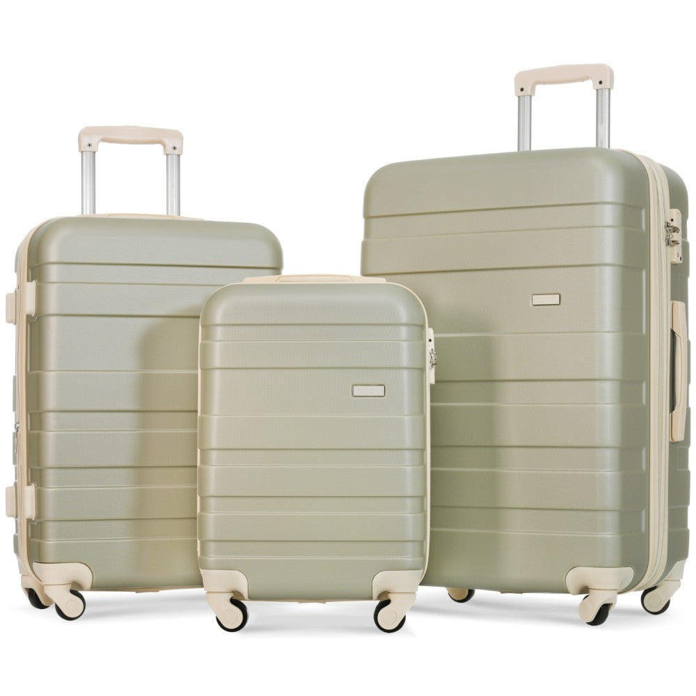 Luggage Sets New Model ABS Hardshell 3pcs Clearance Luggage Hardside Lightweight Durable Suitcase sets Spinner Wheels Suitcase with TSA Lock 20''24''28''( light brown)