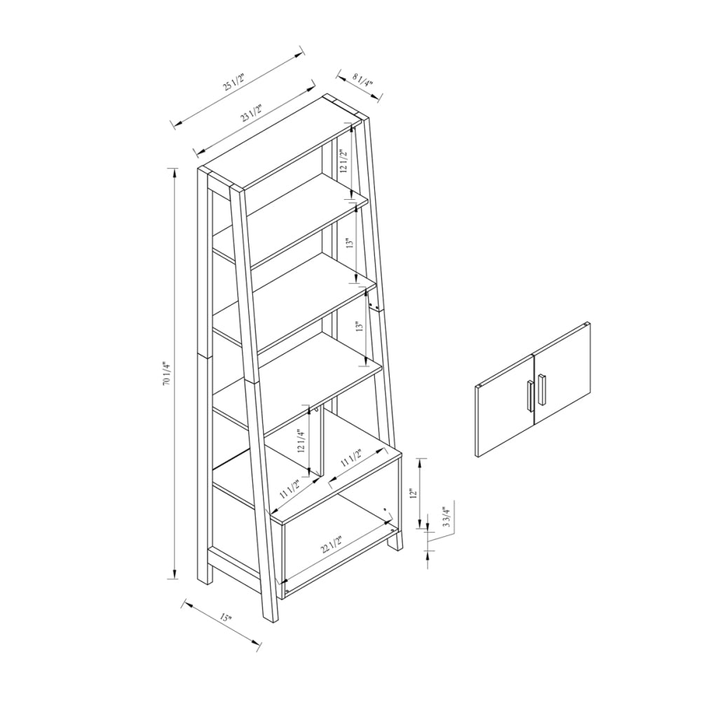 Modern Bookcase with Four Open Shelves and Two Door Cabinet - Black & Grey