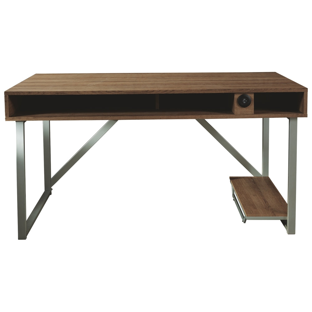 60 Inch Wood Gaming Desk, LED Back Light, 2 USB Ports, Brown, Gray
