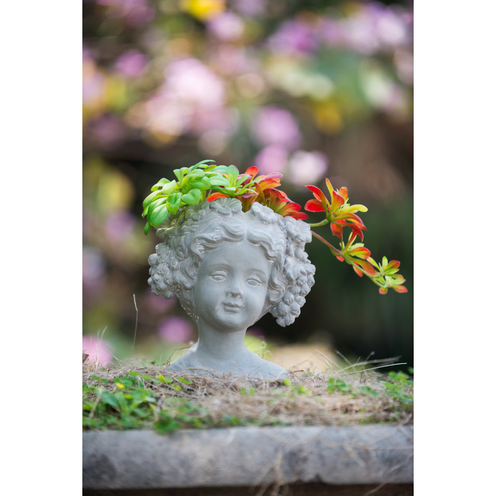 Cement Bust Wall Planter - Indoor Outdoor Home Garden Decor, 8" x 4" x 9"