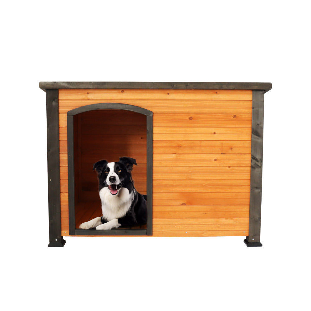 45"large solid wood dog house, waterproof PVC plastic roof, breathable wooden doors