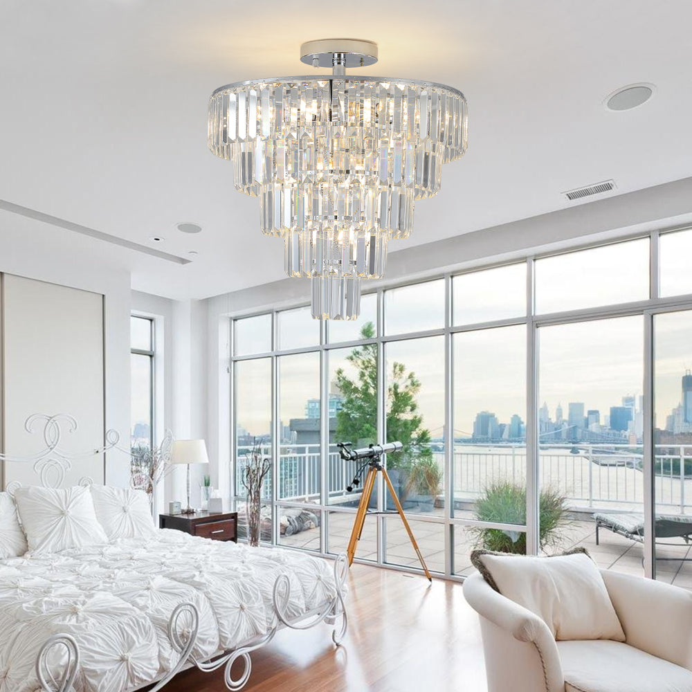 (Same as W1340110374/L5011) 20" Black Crystal Chandelier Ceiling Light, Modern Luxury 10-Light Flush Mount Light Fixture, Elegant Home Lighting for Living Room, Dining Room, Bedroom (No Bulbs)