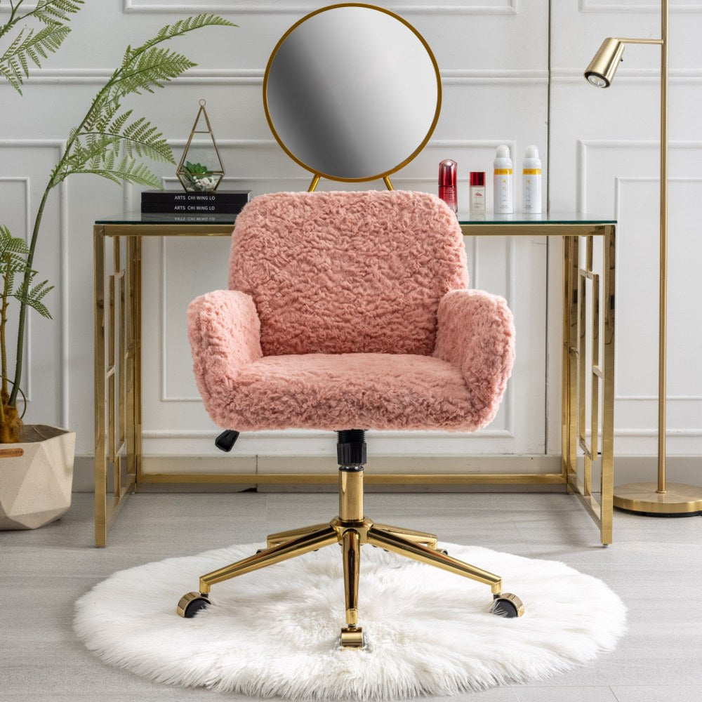 A&A Furniture Office Chair,Artificial rabbit hair Home Office Chair with Golden Metal Base,Adjustable Desk Chair Swivel Office Chair,Vanity Chair(Violet)