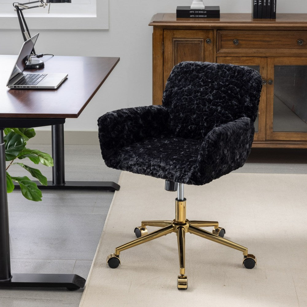 A&A Furniture Office Chair,Artificial rabbit hair Home Office Chair with Metal Base,Adjustable Desk Chair Swivel Office Chair,Vanity Chair(Pink)