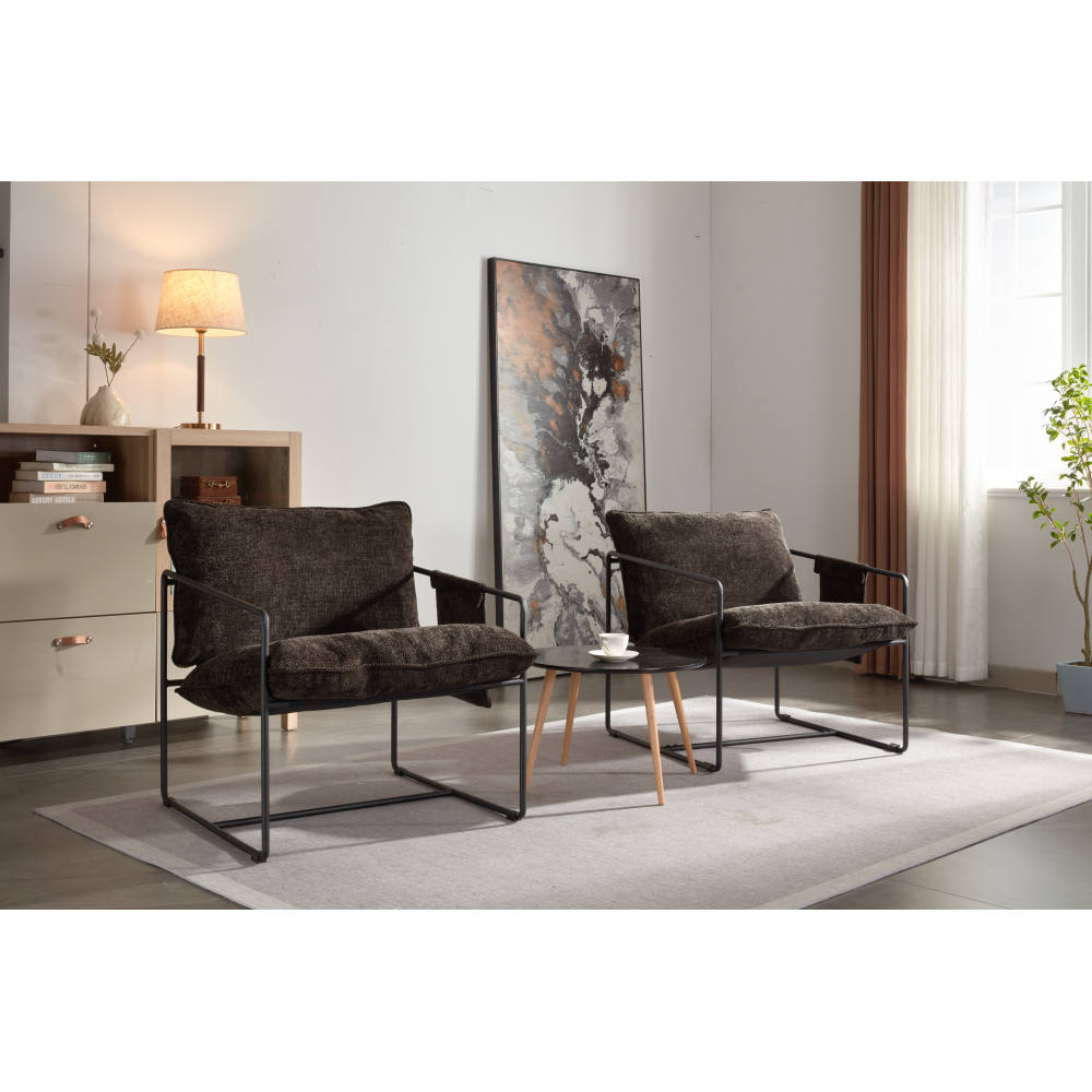 2 Chairs in 1 Box, Upholstered hanging armchair with arm pocket metal frame, crushed foam cushions and skin-friendly braid for living room and bedroom. Dark Gray