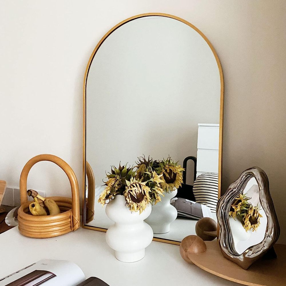 24x36 Inch Silver Metal Framed Arched Bathrrom Mirror for Wall.(W2203134098)