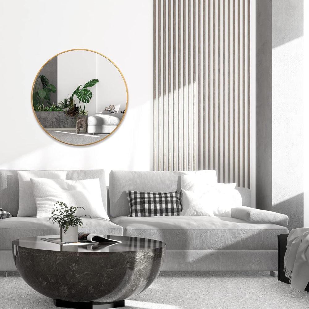 36 Inch Gold Metal Framed Round Bathrrom Mirror for Wall.(W2203134082)