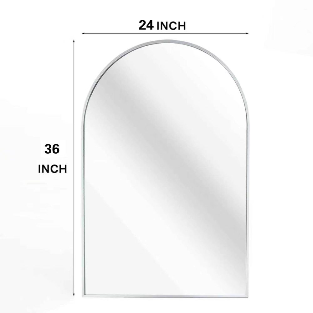 24x36 Inch Silver Metal Framed Arched Bathrrom Mirror for Wall.(W2203134098)