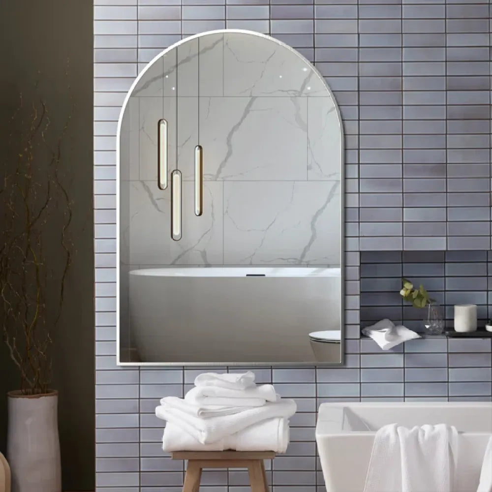 24x36 Inch Silver Metal Framed Arched Bathrrom Mirror for Wall.(W2203134098)