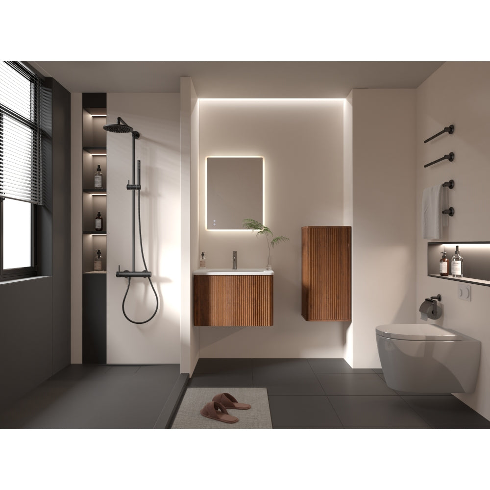 CC0414S305 Striped Walnut Bathroom Floating Side Cabinet, Wall-mounted Storage Cabinet for Small Spaces, Pre-assembled