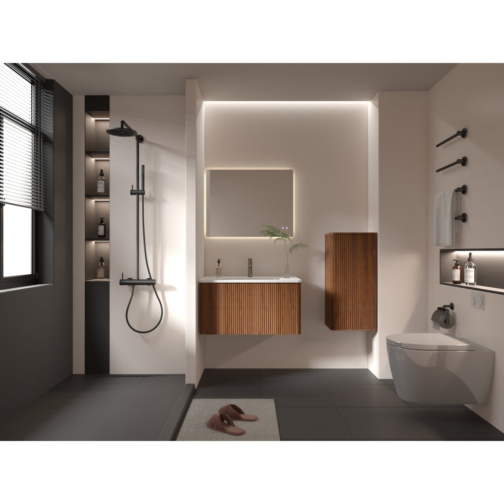 CC0414S305 Striped Walnut Bathroom Floating Side Cabinet, Wall-mounted Storage Cabinet for Small Spaces, Pre-assembled