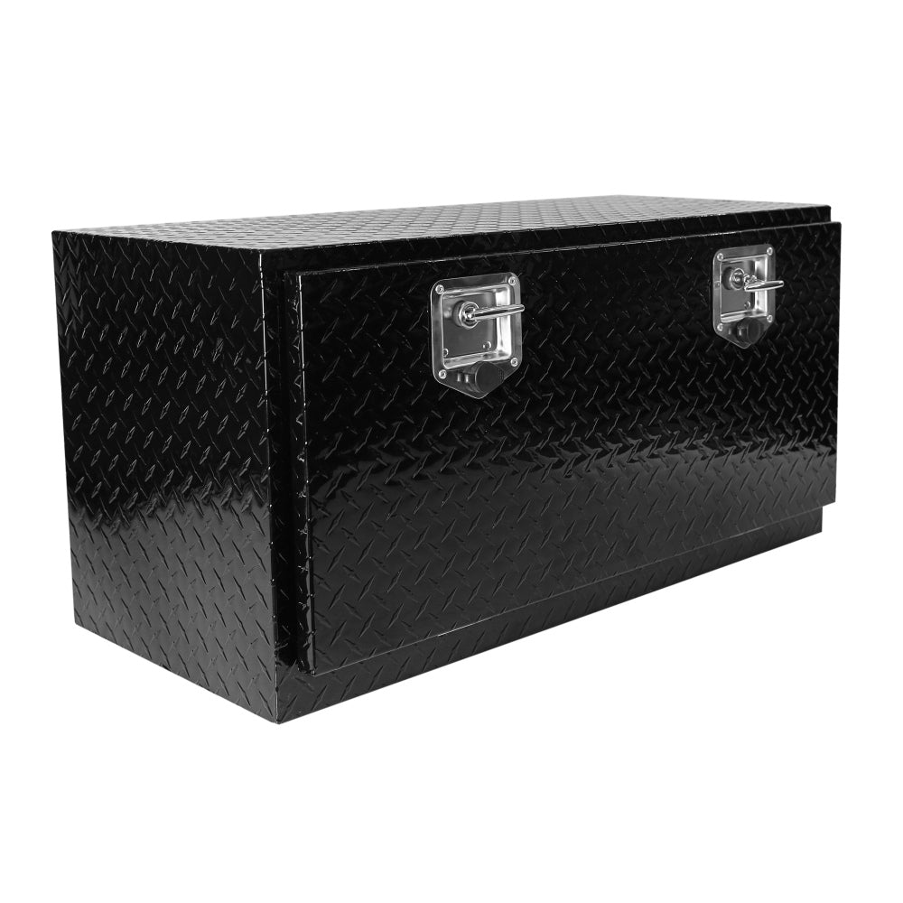 24 Inch Aluminum Stripes Plated Tool Box Pick Up Truck Bed RV Trailer Toolbox Waterproof Square Storage Organizer with Lock and Keys - Black 24"(24.2"×17.1"×17.9")