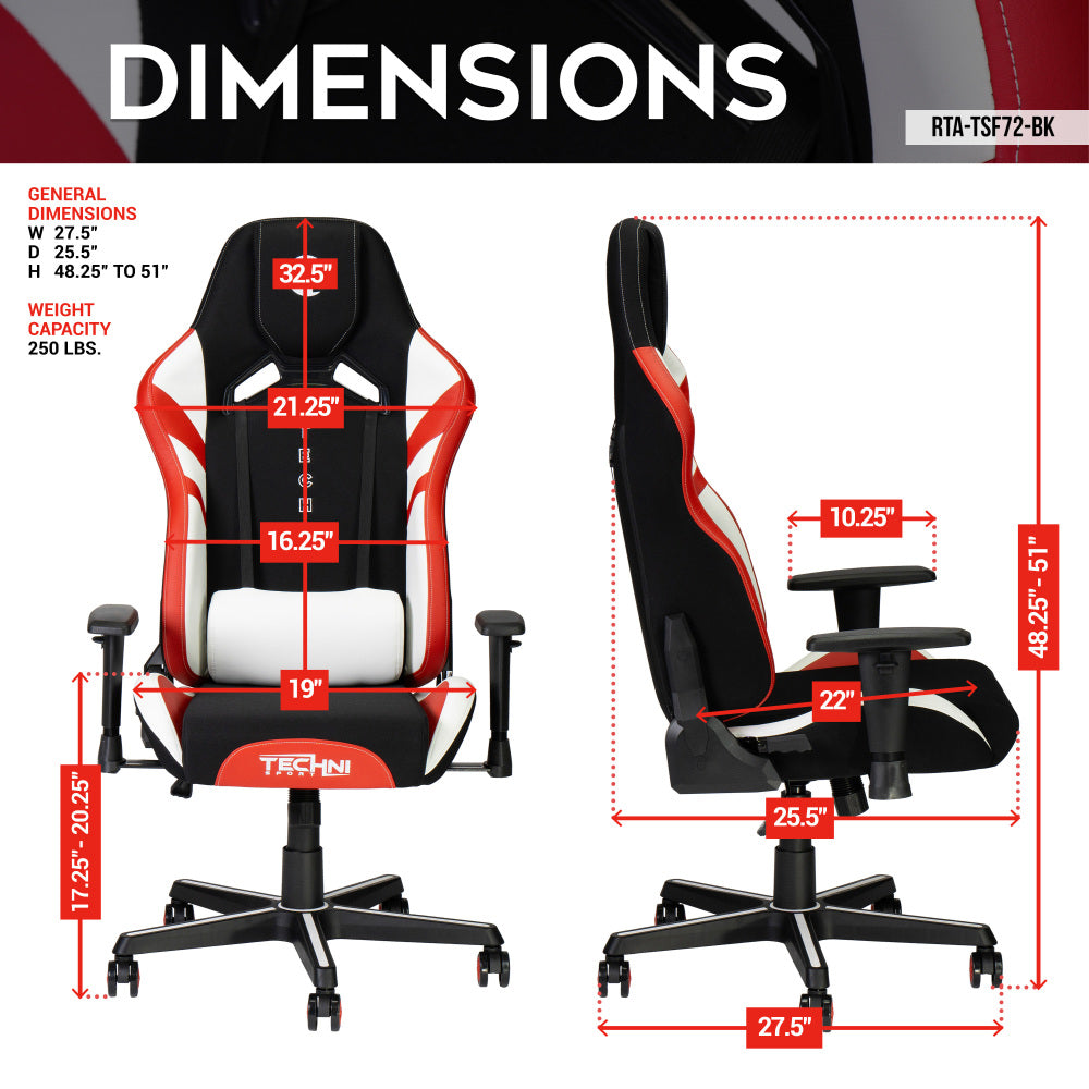 Techni Sport TSF72 Echo Gaming Chair - Black with Red & White