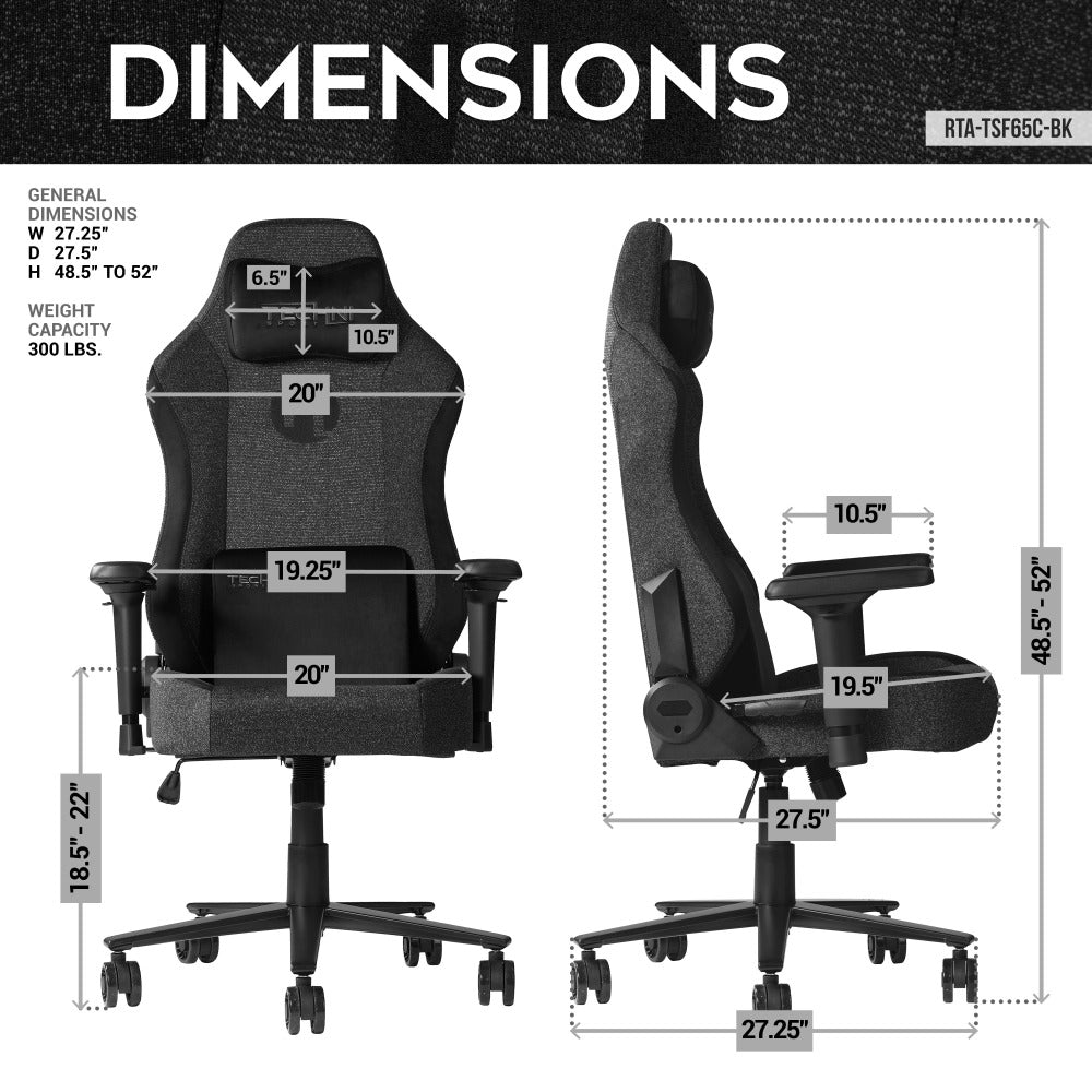 Techni Sport TSF65C Fabric Memory Foam Gaming Chair – Black