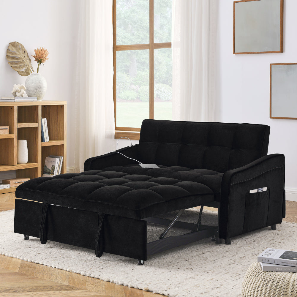 Loveseats Sofa Bed with Pull-out Bed,Adjsutable Back and Two Arm Pocket,TypeC and USB Charging with Copper nail,Grey (47"x53"x31")