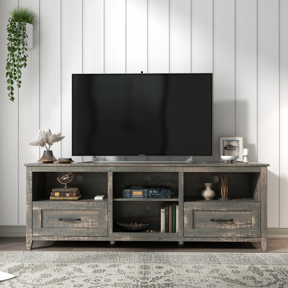 70.08 Inch Length Black TV Stand for Living Room and Bedroom, with 2 Drawers and 4 High-Capacity Storage Compartment,Suitable for fireplace