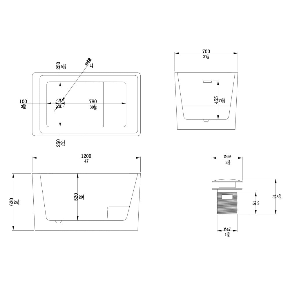 Freestanding Acrylic Flatbottom Soaking Tub Bathtub in White