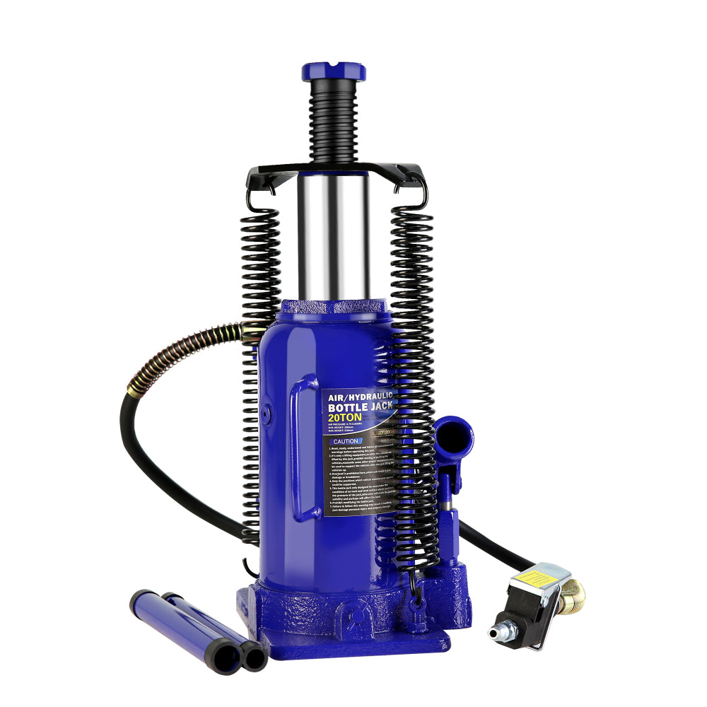Pneumatic Air Hydraulic Bottle Jack with Manual Hand Pump 12 Ton Heavy Duty Auto Truck Travel Trailer Repair Lift Blue