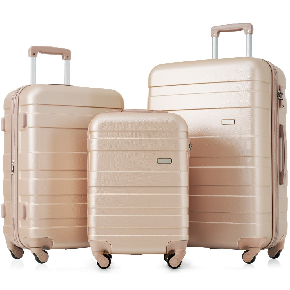 Luggage Sets New Model ABS Hardshell 3pcs Clearance Luggage Hardside Lightweight Durable Suitcase sets Spinner Wheels Suitcase with TSA Lock 20''24''28''( light brown)