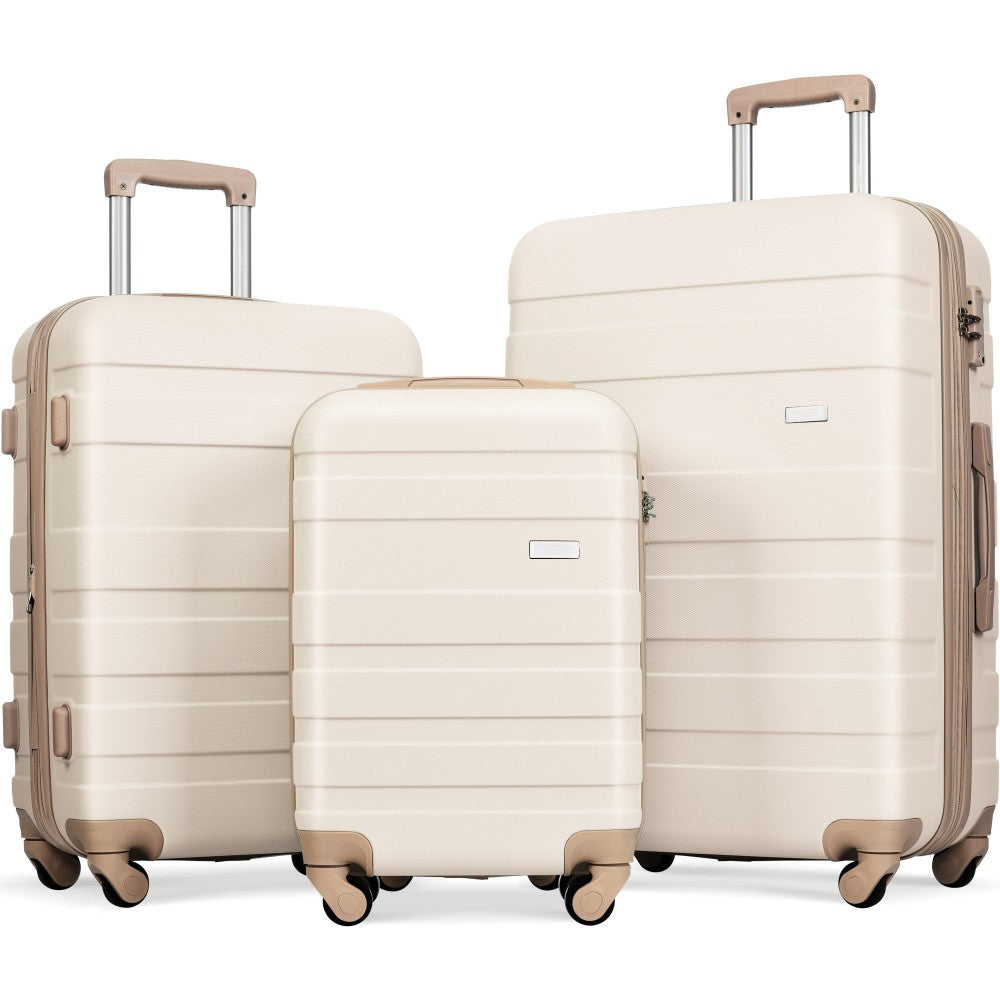 Luggage Sets New Model ABS Hardshell 3pcs Clearance Luggage Hardside Lightweight Durable Suitcase sets Spinner Wheels Suitcase with TSA Lock 20''24''28''( light brown)