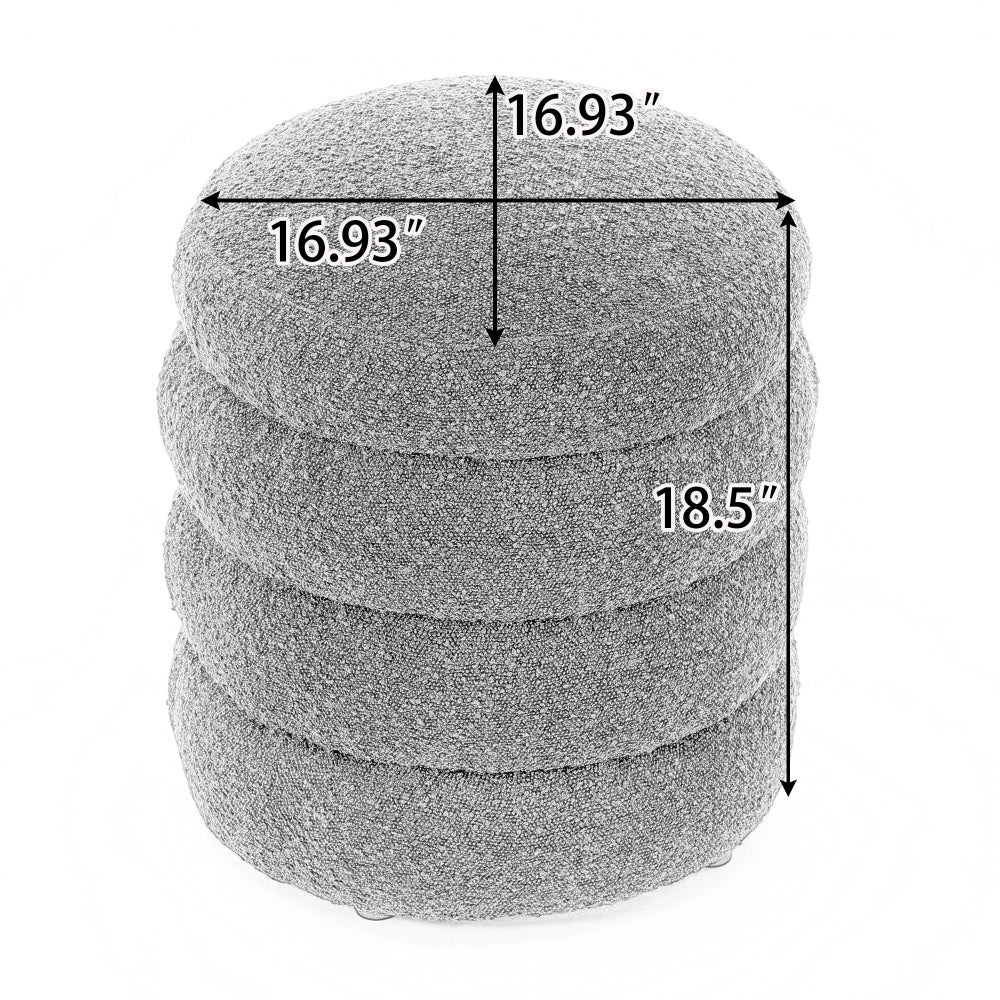 006-Soft Velvet Round Ottoman Footrest Stool,Ivory