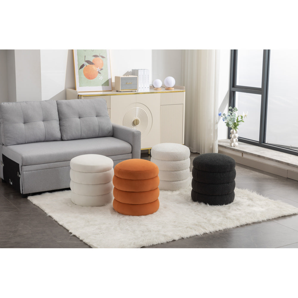 006-Soft Velvet Round Ottoman Footrest Stool,Ivory