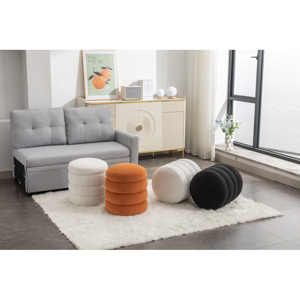 006-Soft Velvet Round Ottoman Footrest Stool,Ivory