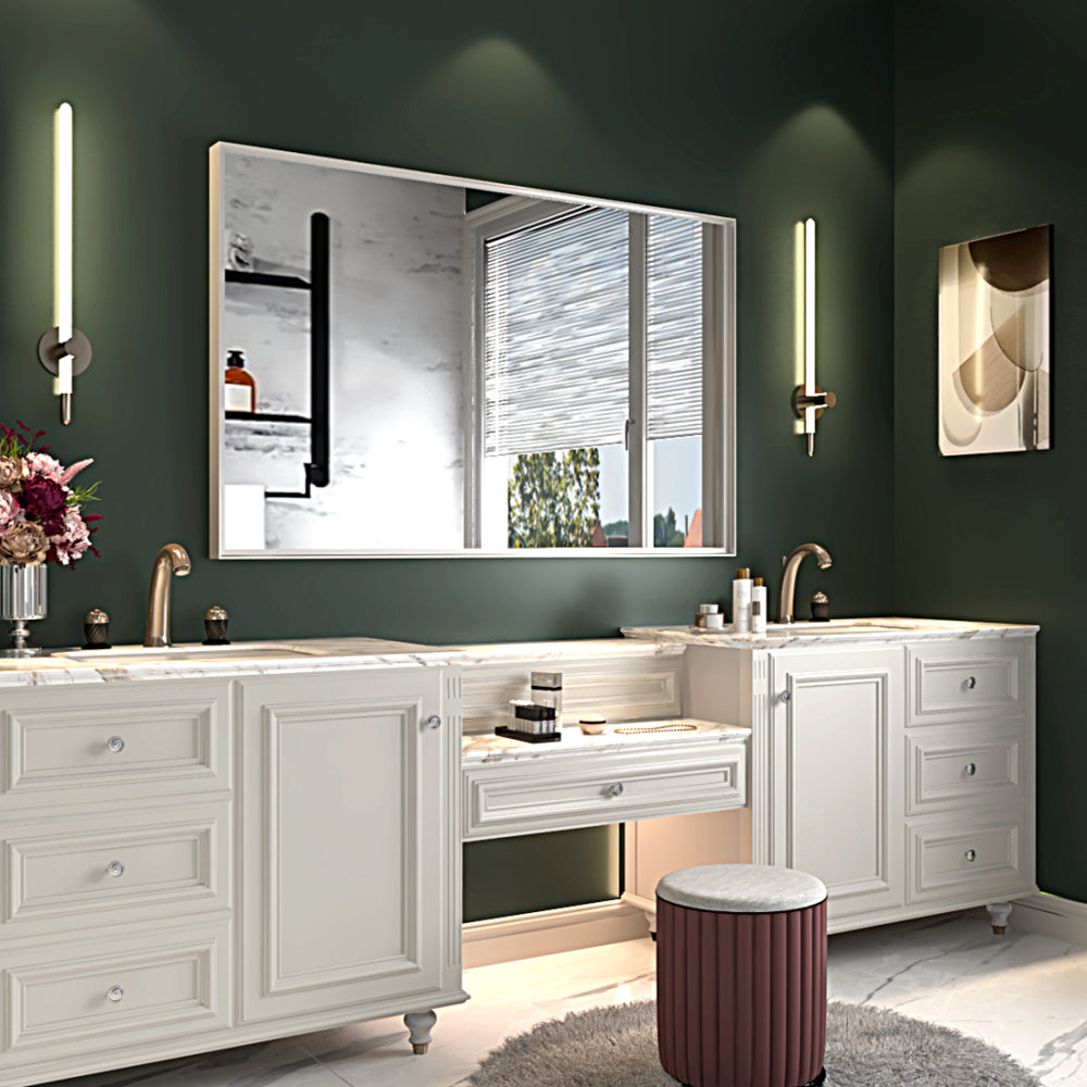 40x30inch Silver Rectangular Wall-mounted Beveled Bathroom Mirror,Square Angle Metal Frame Wall Mounted Bathroom Mirrors For Wall(Horizontal & Vertical)