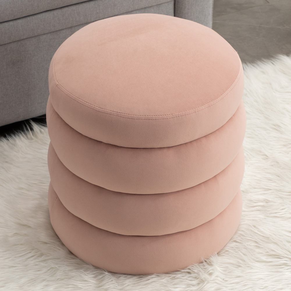 006-Soft Velvet Round Ottoman Footrest Stool,Ivory