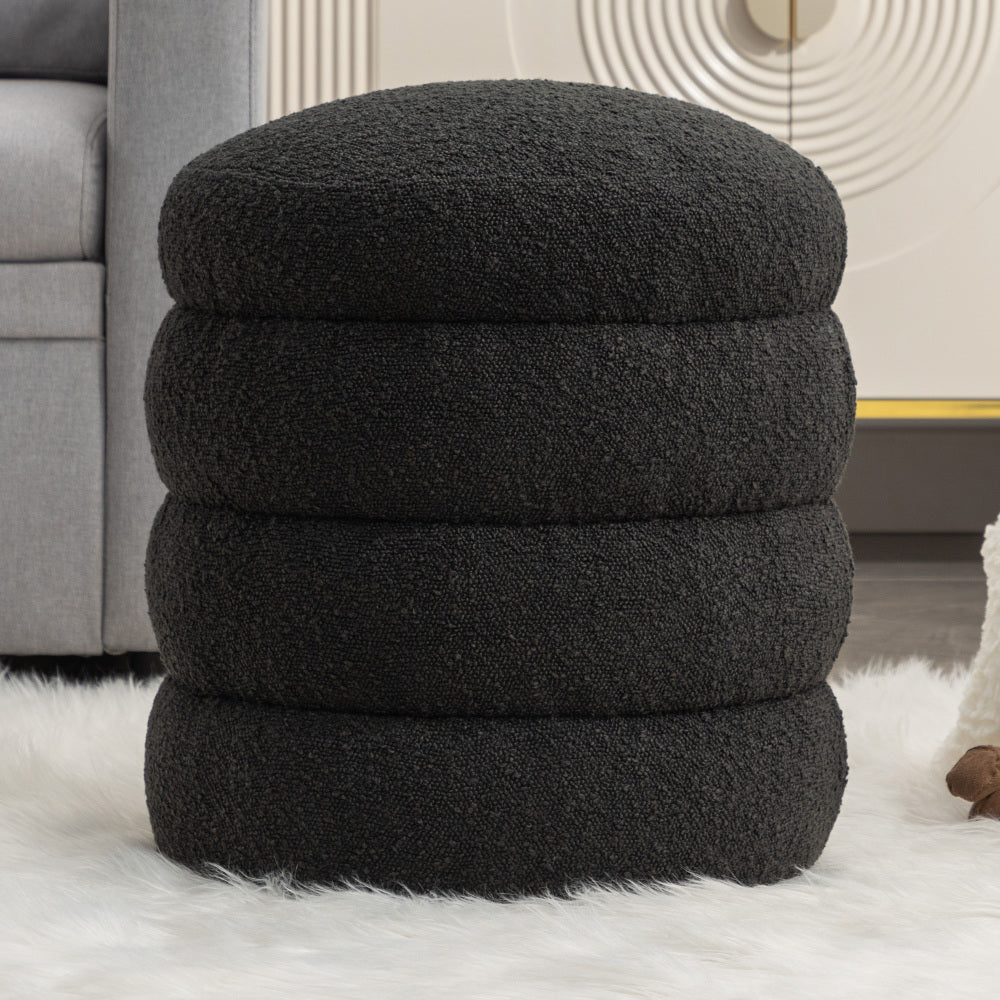 006-Soft Velvet Round Ottoman Footrest Stool,Ivory