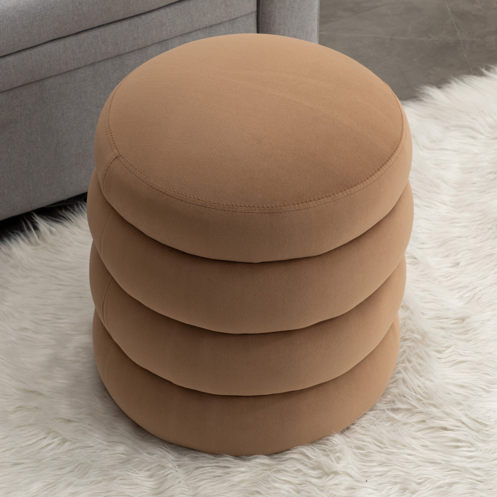 006-Soft Velvet Round Ottoman Footrest Stool,Ivory