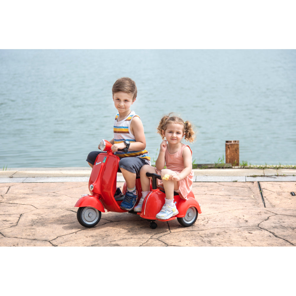 6V LICENSED Vespa Scooter Motorcycle with Side Car for kids, Red