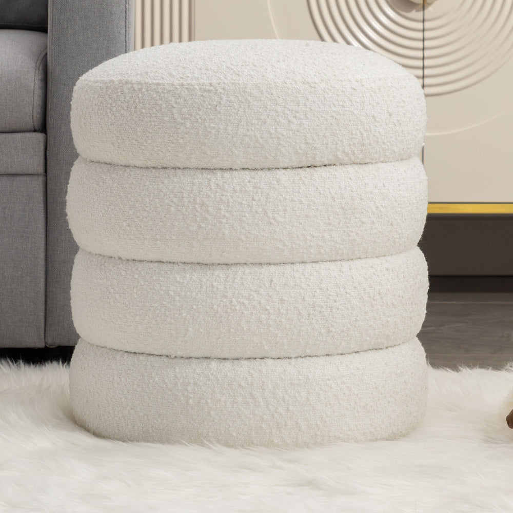 006-Soft Velvet Round Ottoman Footrest Stool,Ivory