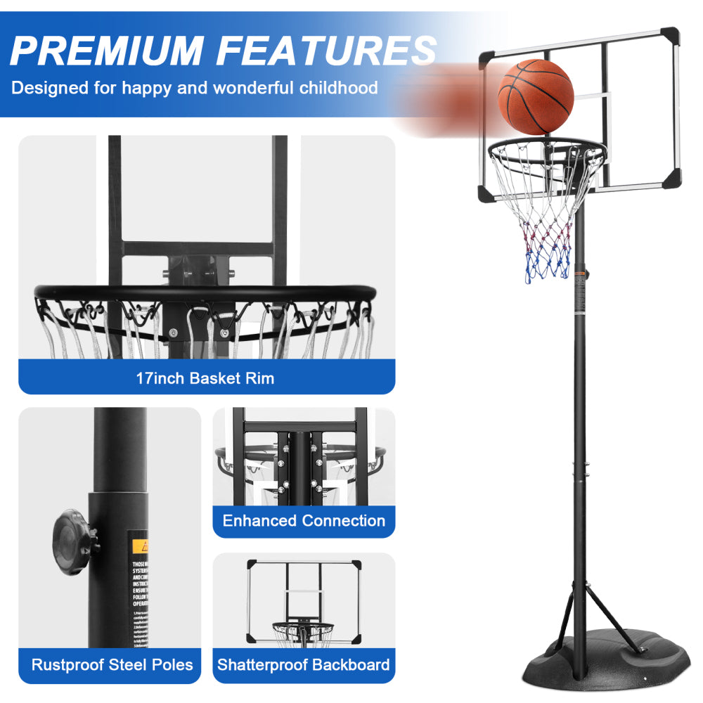 Portable Basketball Hoop System Stand Height Adjustable 7.5ft - 9.2ft with 32 Inch Backboard and Wheels for Youth Adults Indoor Outdoor Basketball Goal