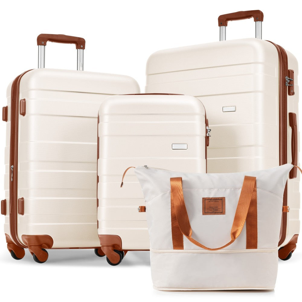 Luggage Sets New Model ABS Hardshell 3pcs Clearance Luggage Hardside Lightweight Durable Suitcase sets Spinner Wheels Suitcase with TSA Lock 20''24''28''( light brown)