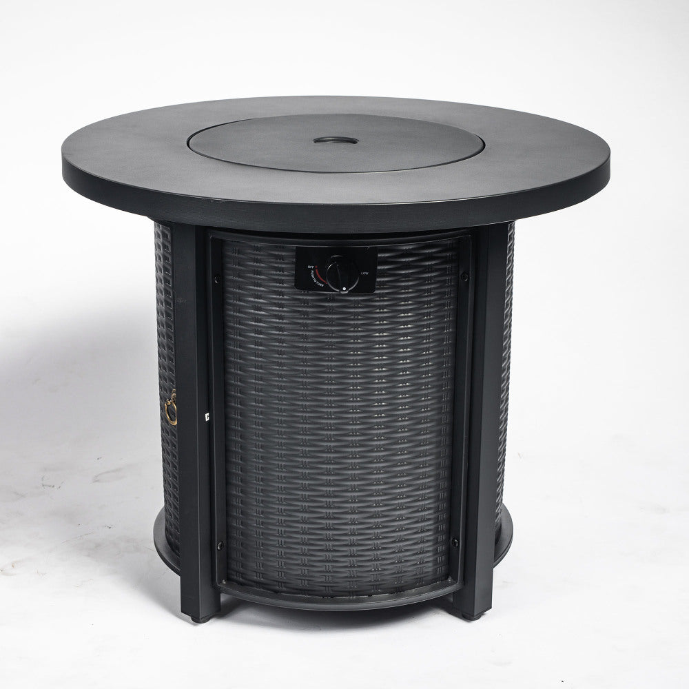 30" Propane Gas Fire Pit Table, 50000 BTU Round Steel Fire Pit for Outside Patio Deck Garden Courtyard-Black