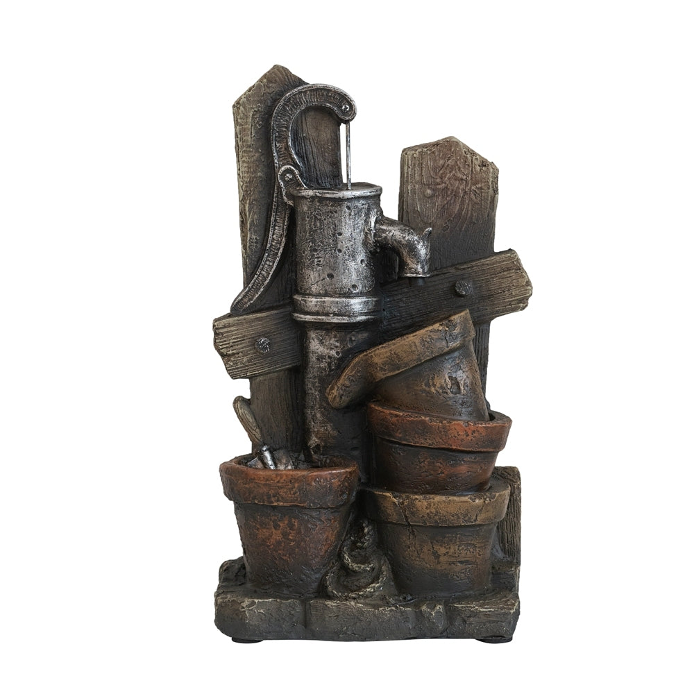 8.5x5.1x13.6" Decorative 4 Tier Broken Pot Water Fountain with LED Light, Brown