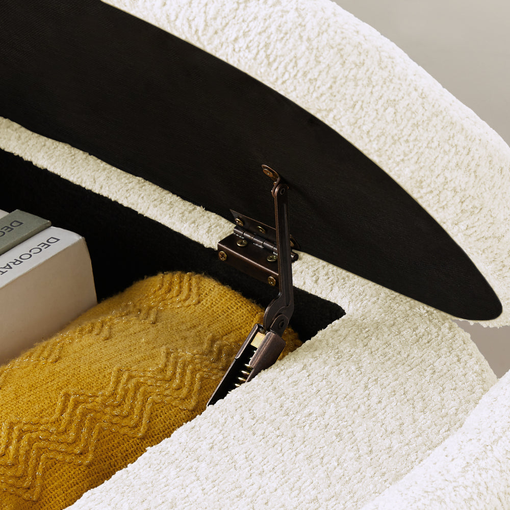 Ottoman Oval Storage Bench 3D Lamb Fleece Fabric Bench with Large Storage Space for the Living Room, Entryway and Bedroom,cream white