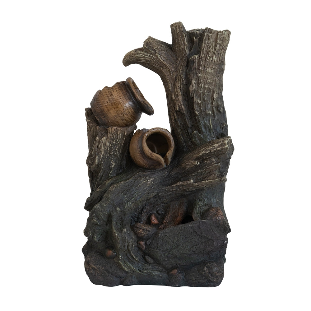 7.7x3.9x13.6" Brown and Gray Water Fountain with Antique Water Pump Design and LED Light
