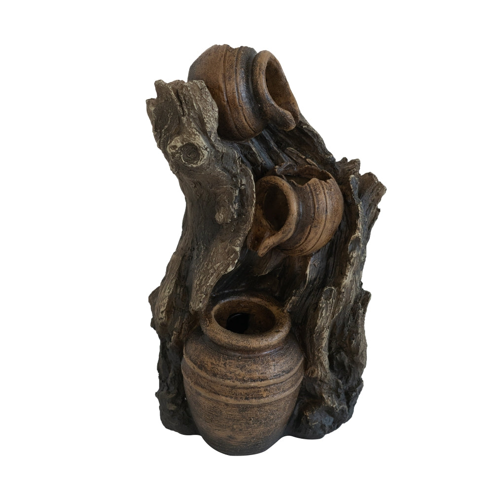 7.7x3.9x13.6" Brown and Gray Water Fountain with Antique Water Pump Design and LED Light