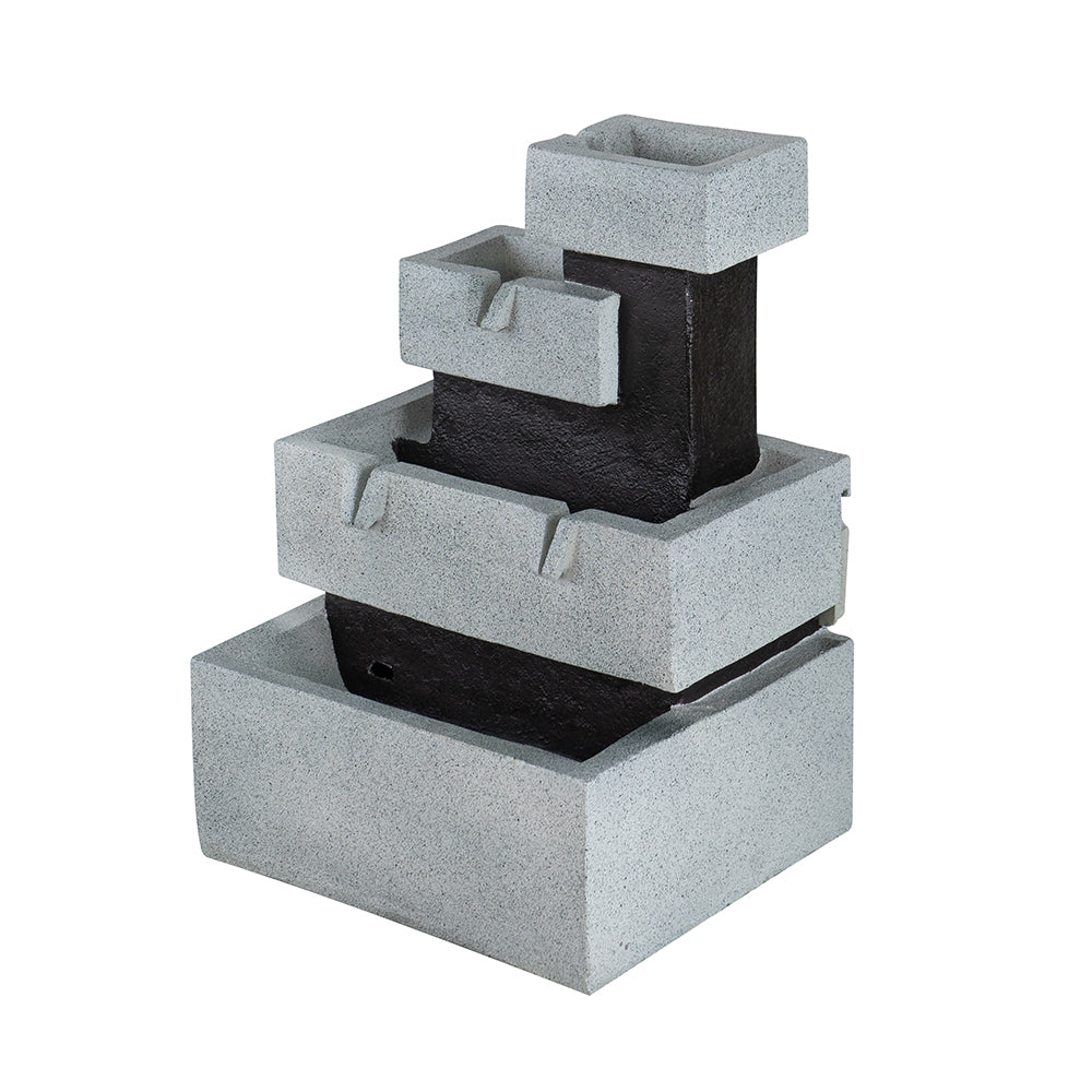 21.7x21.7x34.3" Cement Round Water Fountain with Light and Pump