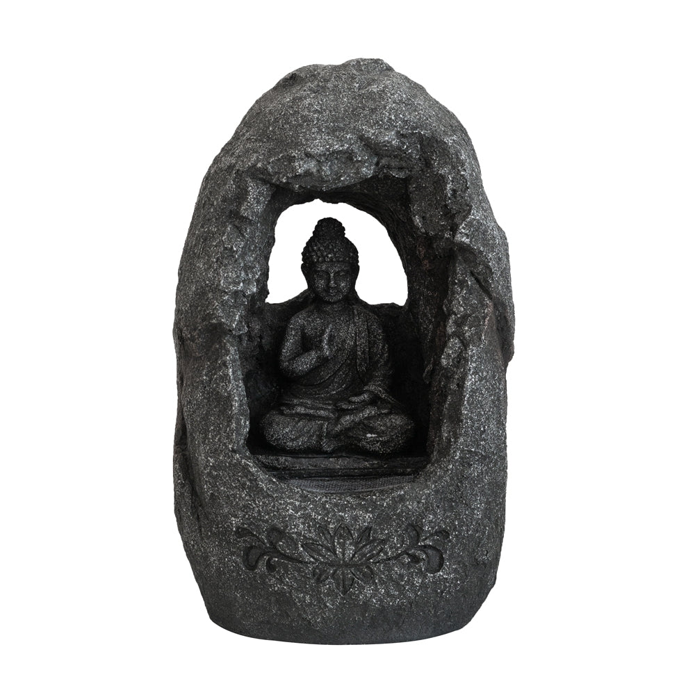 9x6.5x14" Indoor Buddha Water Fountain, Polyresin Tabletop Fountain with LED Light