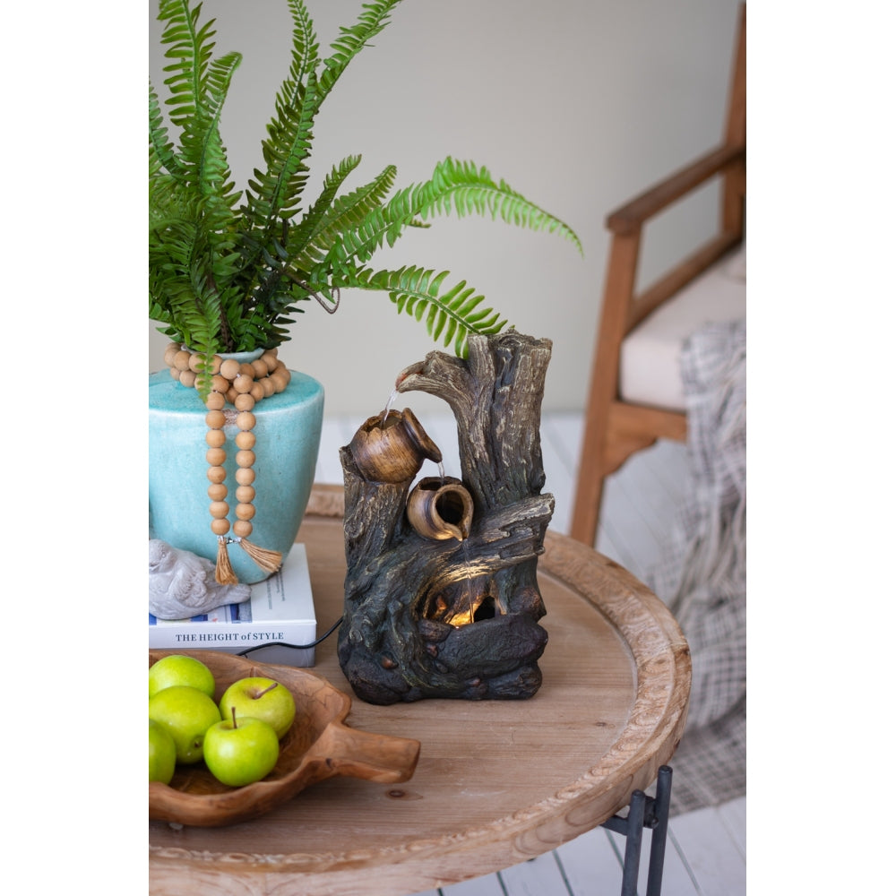 8.5x5.1x13.6" Decorative 4 Tier Broken Pot Water Fountain with LED Light, Brown